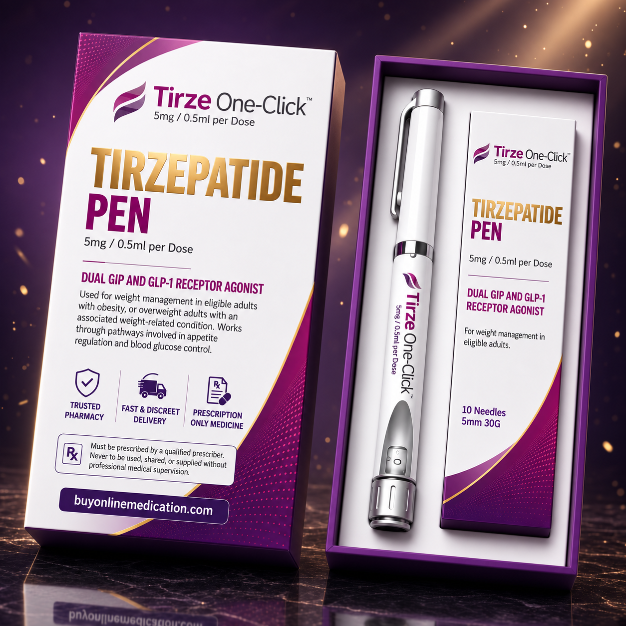 Tirze One-Click 40mg presentation box and pen
